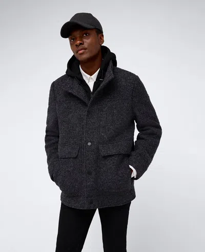 Kenneth Cole Boucle Wool Jacket With Attached Jersey Hood In Charcoal