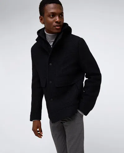 Kenneth Cole Boucle Wool Jacket With Attached Jersey Hood In Black