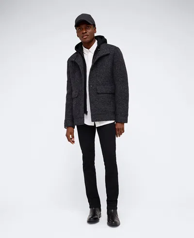 Kenneth Cole Boucle Wool Jacket With Attached Jersey Hood In Charcoal