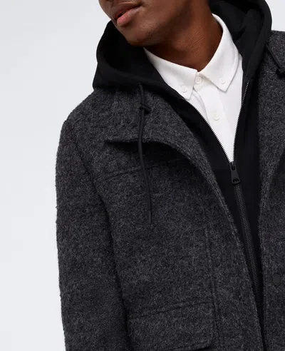 Kenneth Cole Boucle Wool Jacket With Attached Jersey Hood In Charcoal