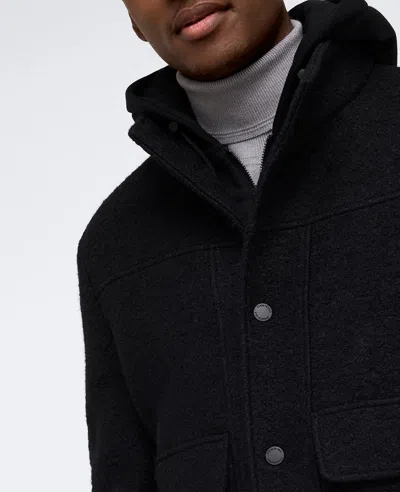 Kenneth Cole Boucle Wool Jacket With Attached Jersey Hood In Black