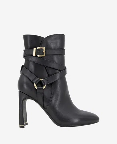 Kenneth Cole Nellie Leather Buckle Heel Ankle Bootie In Black Leather