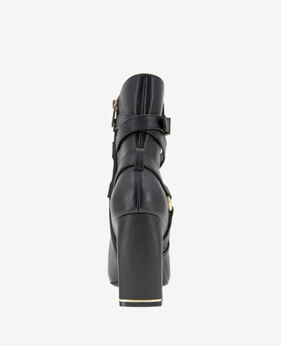 Kenneth Cole Nellie Leather Buckle Heel Ankle Bootie In Black Leather