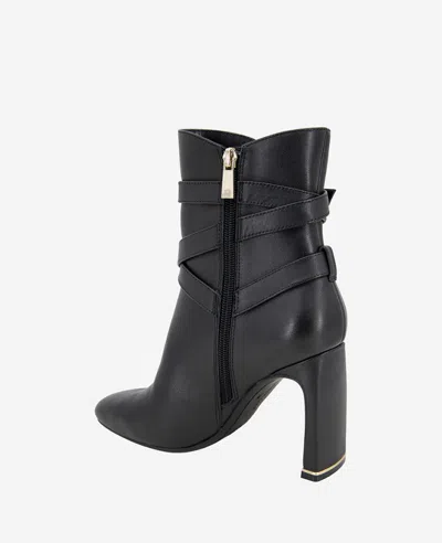 Kenneth Cole Nellie Leather Buckle Heel Ankle Bootie In Black Leather