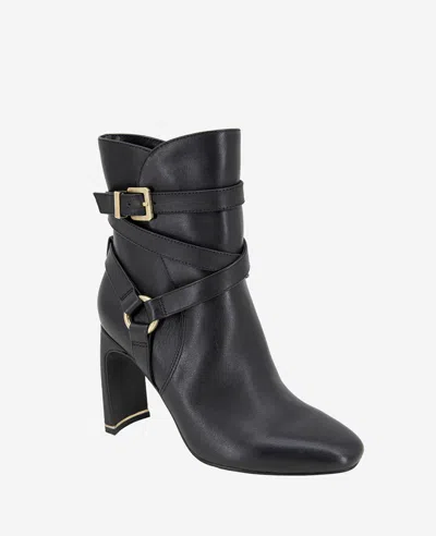 Kenneth Cole Nellie Leather Buckle Heel Ankle Bootie In Black Leather