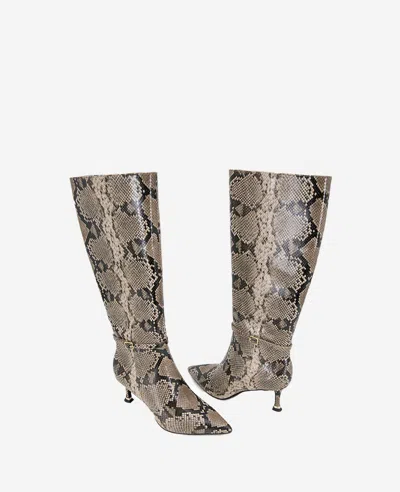 Kenneth Cole Utah Pointed Toe Knee High Boot In Taupe Snake