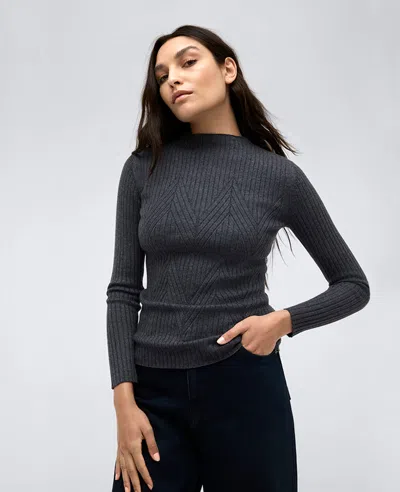 Kenneth Cole Mock Neck Chevron Rib Sweater In Medium Heather Grey