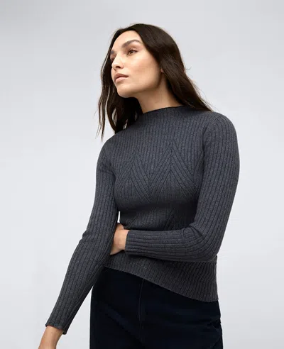 Kenneth Cole Mock Neck Chevron Rib Sweater In Medium Heather Grey