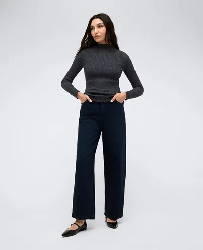 Kenneth Cole Mock Neck Chevron Rib Sweater In Medium Heather Grey