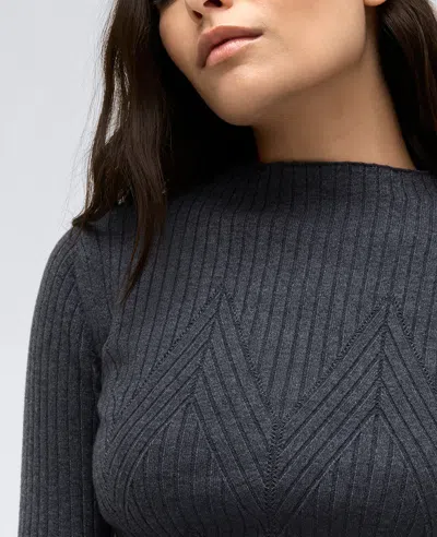 Kenneth Cole Mock Neck Chevron Rib Sweater In Medium Heather Grey