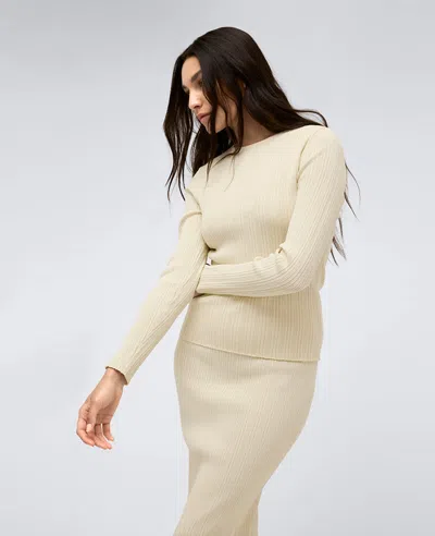 Kenneth Cole Fitted Ribbed Crew Neck Pullover Sweater In Almond Milk