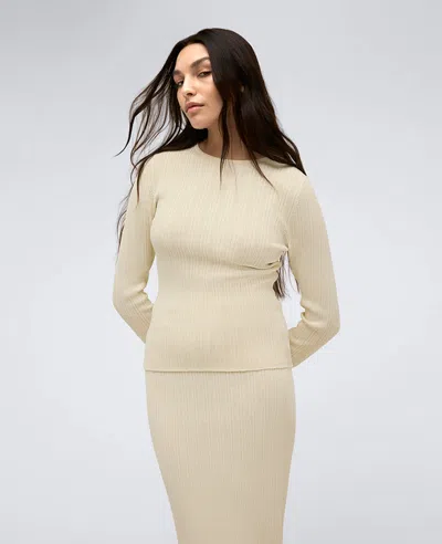 Kenneth Cole Fitted Ribbed Crew Neck Pullover Sweater In Almond Milk