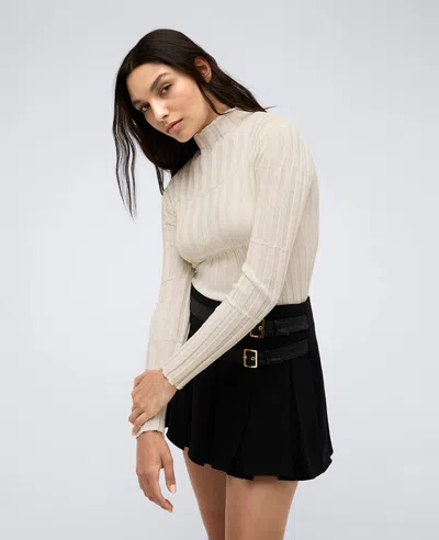 Kenneth Cole Ribbed Long Sleeve Mock Neck Sweater In Kc White