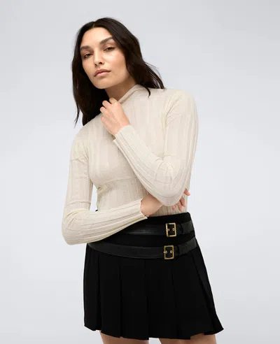 Kenneth Cole Ribbed Long Sleeve Mock Neck Sweater In Kc White
