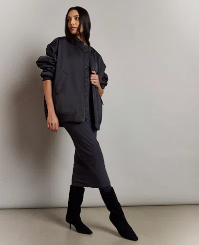 Kenneth Cole Satin Back Crepe Oversized Boyfriend Bomber Jacket In Black