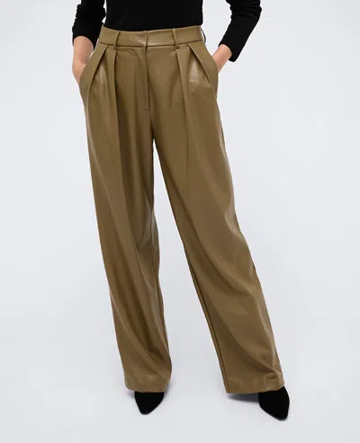 Kenneth Cole Faux Leather High Rise Wide Leg Trouser Pant In Wheatgrass