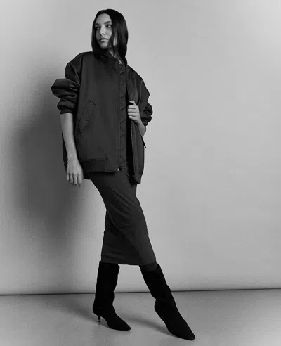 Kenneth Cole Satin Back Crepe Oversized Boyfriend Bomber Jacket In Black