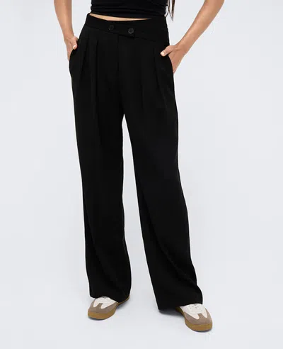 Kenneth Cole Twill Crisscross Waistband Wide Leg Trouser Pant In Black