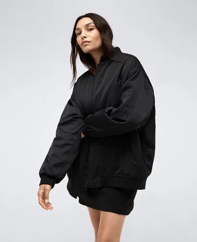 Kenneth Cole Satin Back Crepe Oversized Boyfriend Bomber Jacket In Black