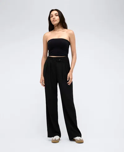 Kenneth Cole Twill Crisscross Waistband Wide Leg Trouser Pant In Black