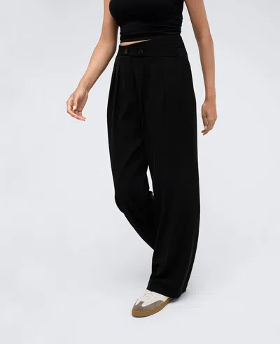 Kenneth Cole Twill Crisscross Waistband Wide Leg Trouser Pant In Black