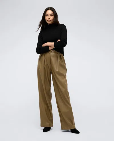 Kenneth Cole Faux Leather High Rise Wide Leg Trouser Pant In Wheatgrass