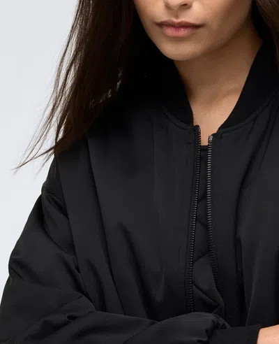 Kenneth Cole Satin Back Crepe Oversized Boyfriend Bomber Jacket In Black