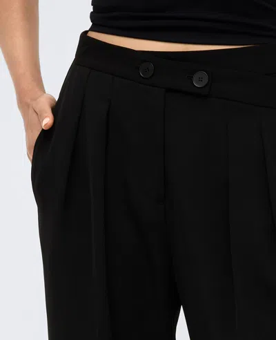 Kenneth Cole Twill Crisscross Waistband Wide Leg Trouser Pant In Black