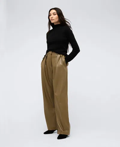 Kenneth Cole Faux Leather High Rise Wide Leg Trouser Pant In Wheatgrass