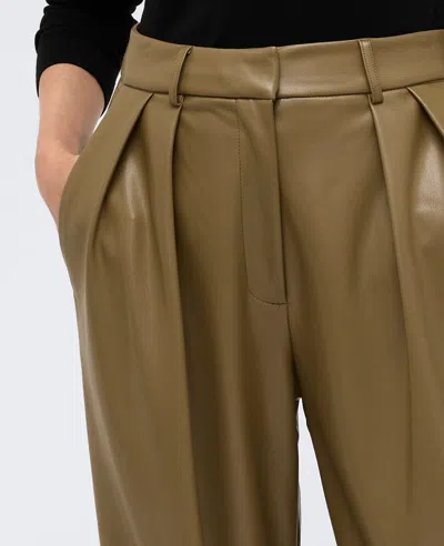 Kenneth Cole Faux Leather High Rise Wide Leg Trouser Pant In Wheatgrass