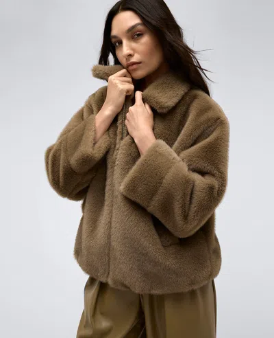 Kenneth Cole Faux Fur Jacket In Wheatgrass
