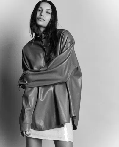 Kenneth Cole Vegan Leather Oversized Shacket In Wheatgrass