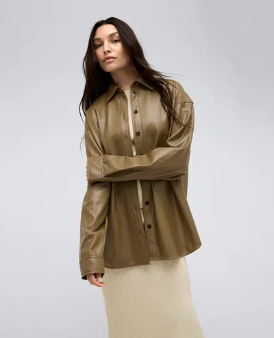 Kenneth Cole Vegan Leather Oversized Shacket In Wheatgrass