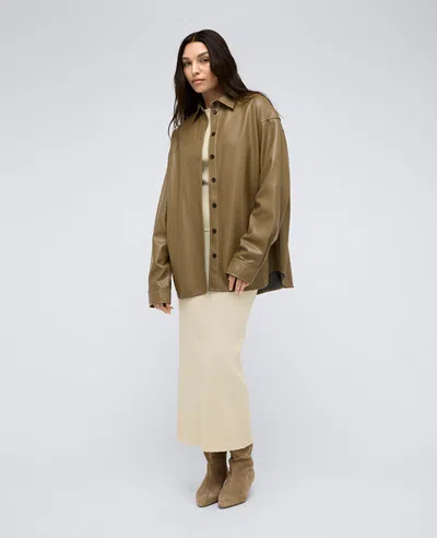 Kenneth Cole Vegan Leather Oversized Shacket In Wheatgrass