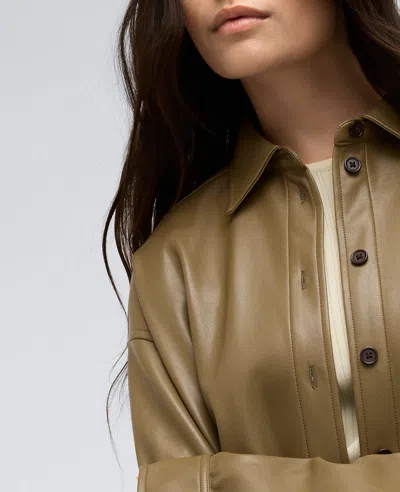 Kenneth Cole Vegan Leather Oversized Shacket In Wheatgrass