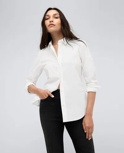 Kenneth Cole Womens Satin Striped Cropped Boyfriend Shirt High Rise Barrel Leg Denim Jeans In Pure White
