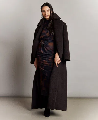 Kenneth Cole Brushed Wool Blend Belted Trench Coat In Deep Bark