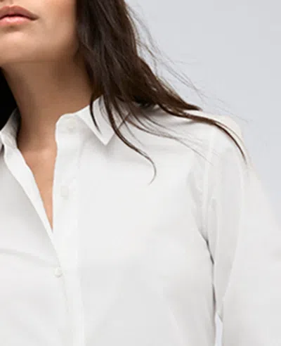 Kenneth Cole Womens Satin Striped Cropped Boyfriend Shirt High Rise Barrel Leg Denim Jeans In Pure White