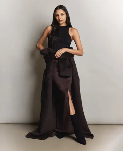 Kenneth Cole Brushed Wool Blend Belted Trench Coat In Deep Bark