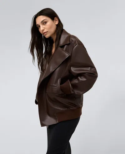 Kenneth Cole Vegan Leather Oversized Raw Edge Moto Jacket In Medium Bark