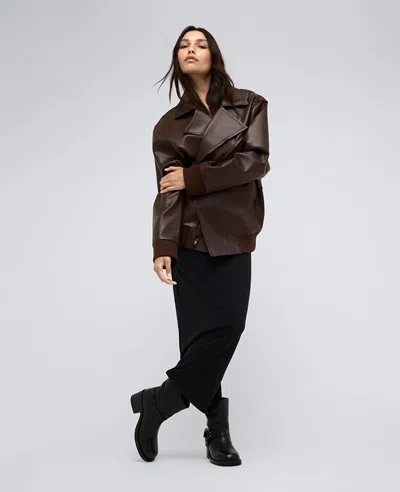 Kenneth Cole Vegan Leather Oversized Raw Edge Moto Jacket In Medium Bark