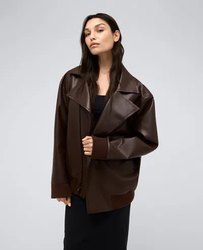 Kenneth Cole Vegan Leather Oversized Raw Edge Moto Jacket In Medium Bark
