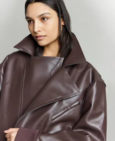 Kenneth Cole Vegan Leather Oversized Raw Edge Moto Jacket In Medium Bark