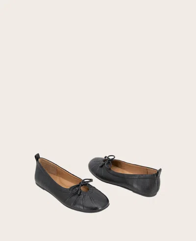 Gentle Souls - Marilyn Leather Pleated Ballet Flat In Black Leather