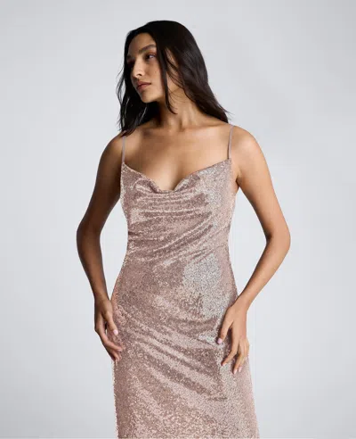 Kenneth Cole Sequin Cowl Neck Midi Slipdress In Multicolor