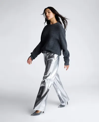 Kenneth Cole Vegan Metallic Fly Front Mid Rise Wide Leg Pant In Multicolor