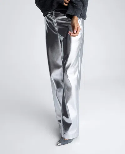 Kenneth Cole Vegan Metallic Fly Front Mid Rise Wide Leg Pant In Multicolor
