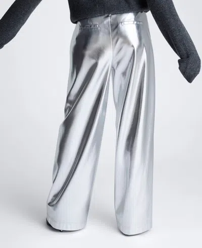 Kenneth Cole Vegan Metallic Fly Front Mid Rise Wide Leg Pant In Multicolor