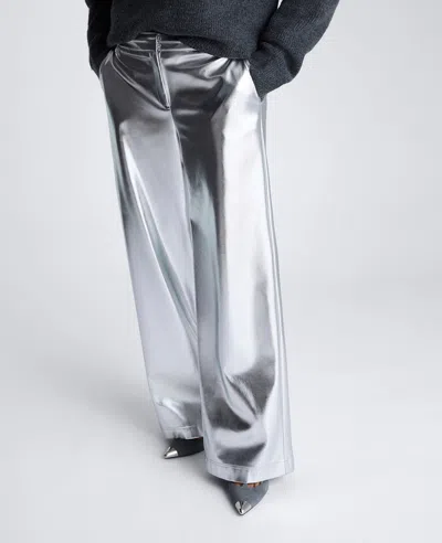 Kenneth Cole Vegan Metallic Fly Front Mid Rise Wide Leg Pant In Multicolor