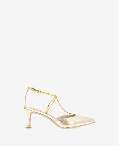 Kenneth Cole Umi Snakeskin Embossed Pointed Toe Pump In Gold Snake